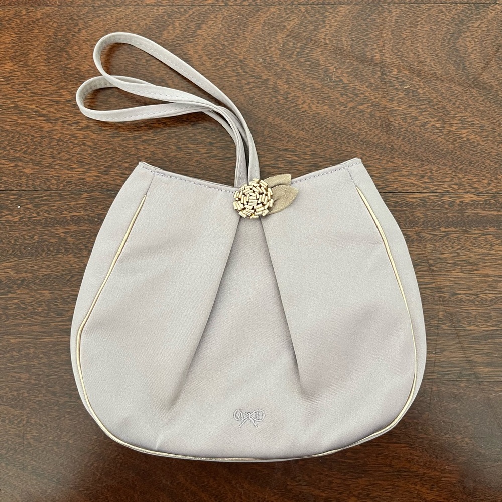 Anya Hindmarch Y2K 1990s Vintage Lavender Satin Evening Bag With Beaded Flower